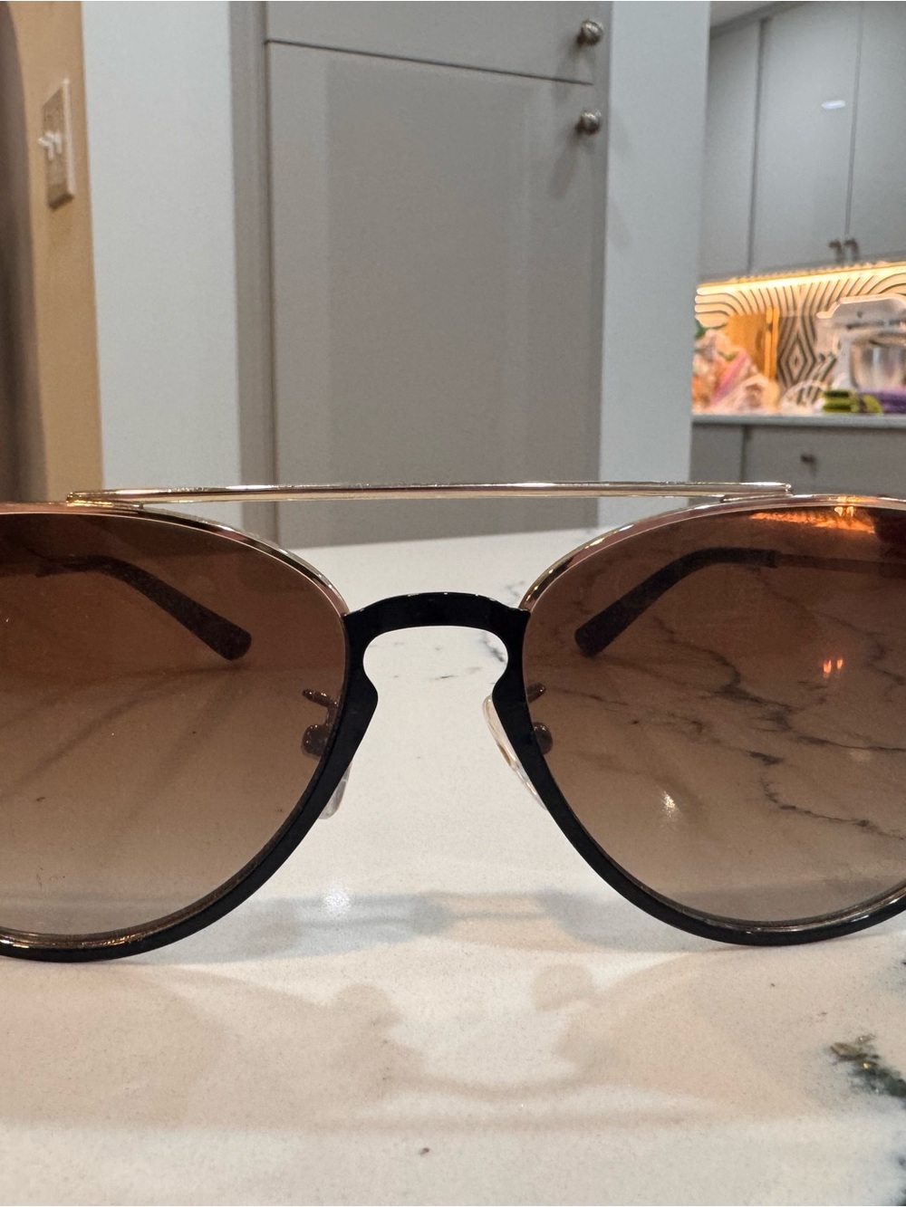 Tory Burch Brown Gradient Aviator Sunglasses with Gold Accent